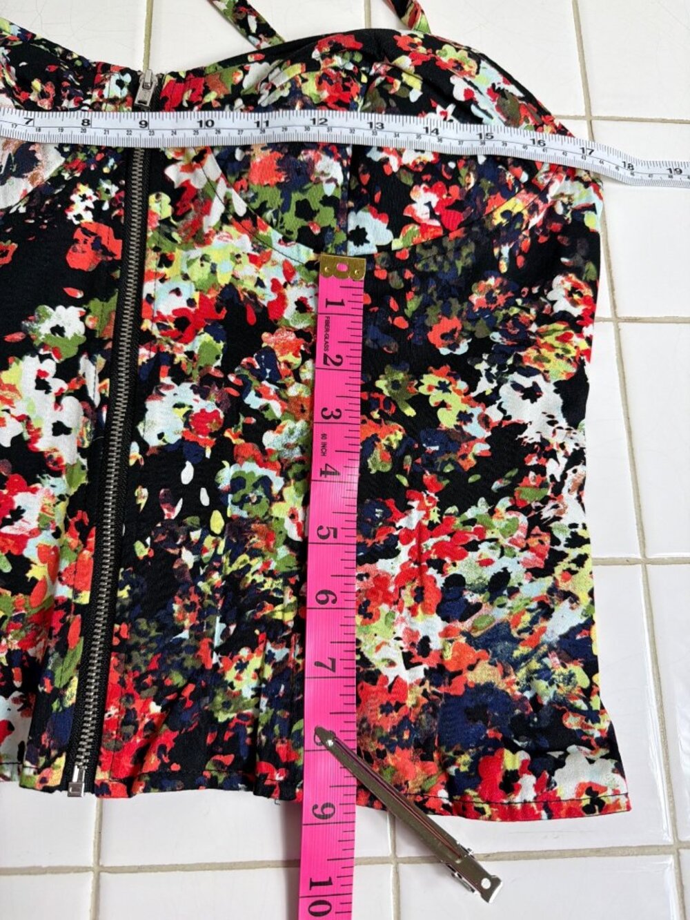 NWOT Allen B Floral Bustier Corset Top Front Zip Crisscross Back Crop Size 8 - Picture 9 of 11